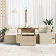 Conjunto de 7 Piezas para Comedor de Jardín con Cojines Beige de Rattan Sintético y Acacia V9757 Vetonek