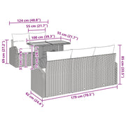 6 Piece Garden Dining Set with Beige Cushions Poly Rattan Acacia V6398 Vetonek