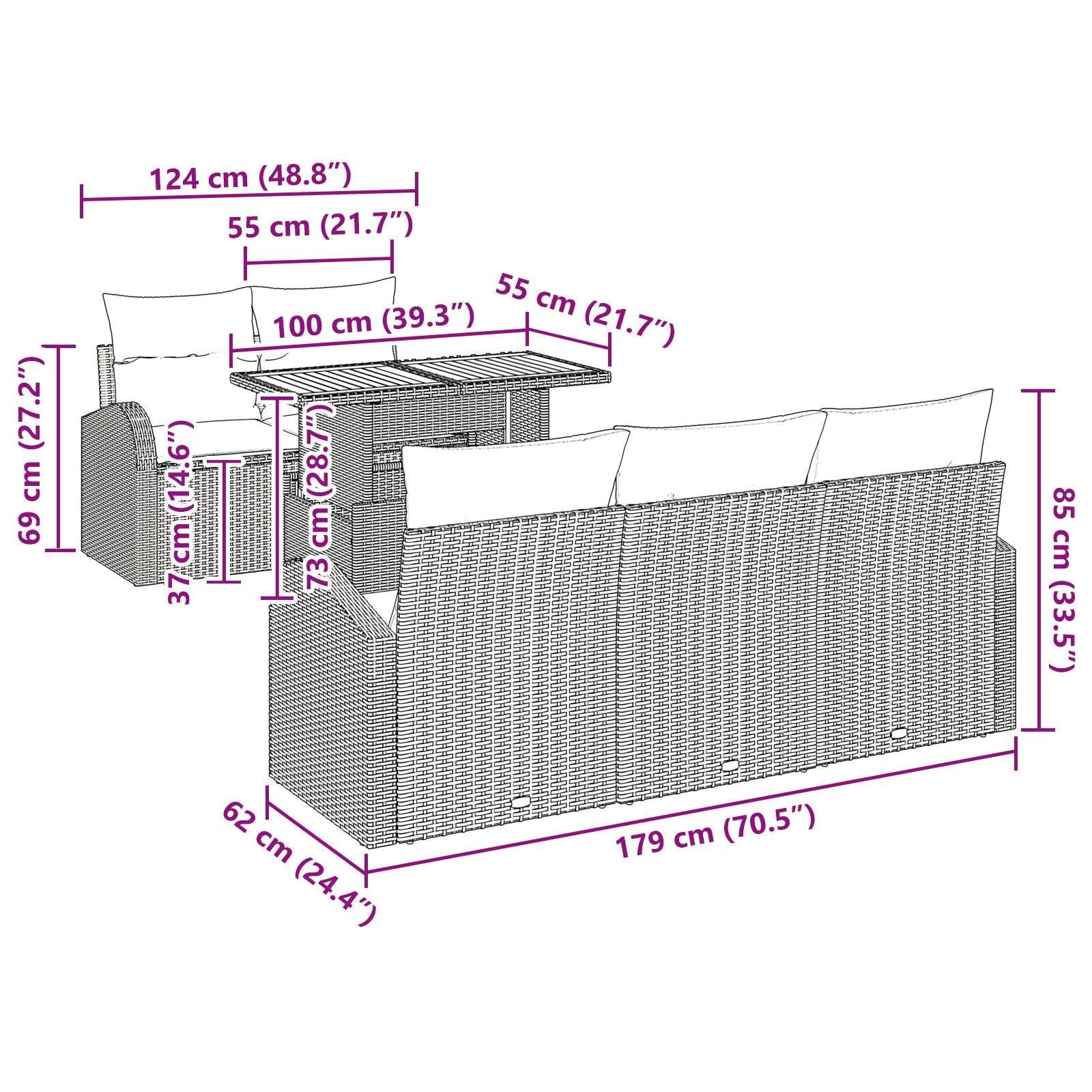 6 Piece Garden Dining Set with Beige Cushions Poly Rattan Acacia V6398 Vetonek
