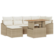 Conjunto de 7 Piezas para Comedor de Jardín con Cojines Beige de Rattan Sintético y Acacia V9757 Vetonek