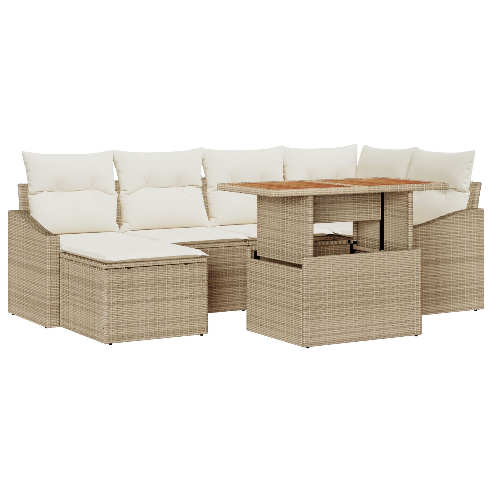 Conjunto de 7 Piezas para Comedor de Jardín con Cojines Beige de Rattan Sintético y Acacia V9757 Vetonek