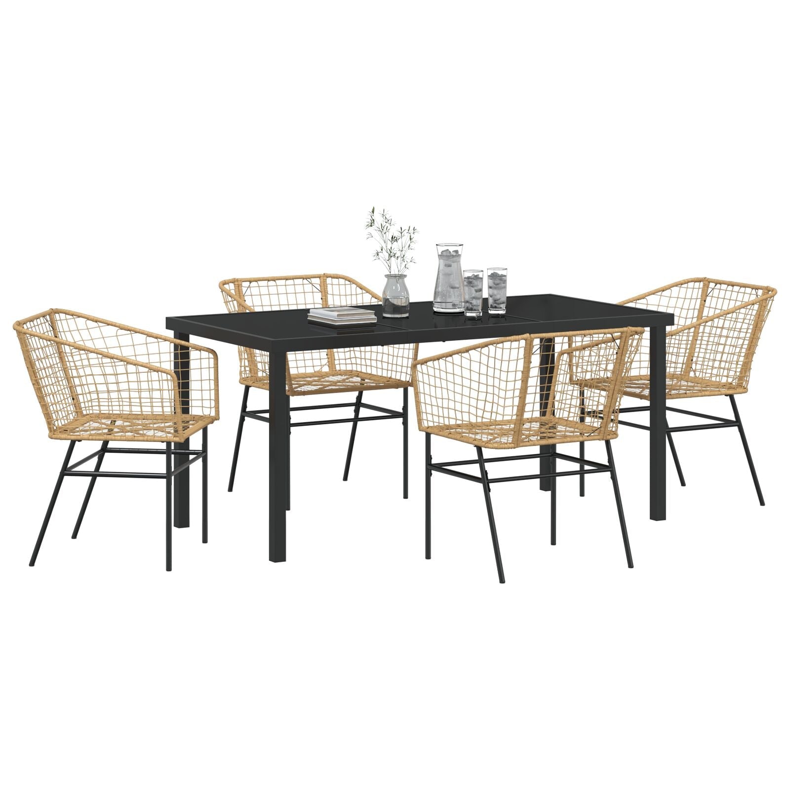 Conjunto de Comedor de Jardín  de 5 Piezas Rattán Poliéster Marrón V8203 Vetonek
