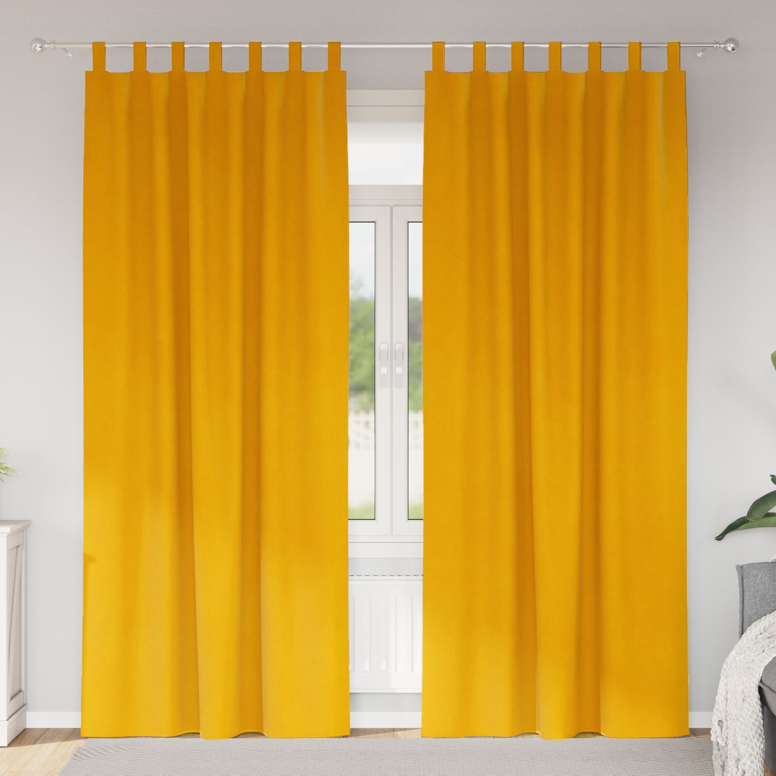 Blackout curtains with hanging loops 2 pcs Mustard Yellow Velvet V3730 Vetonek