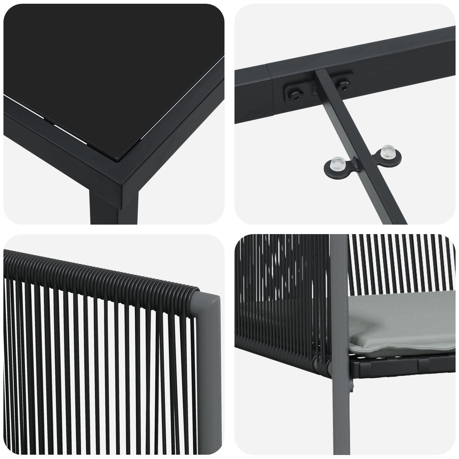 Conjunto de Comedor de Jardín  de 5 Piezas con Cojines Negro Poliratán V0369 Vetonek