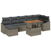 8-Piece Garden Dining Set with Acacia Polyrattan Gray Cushions V9801 Vetonek