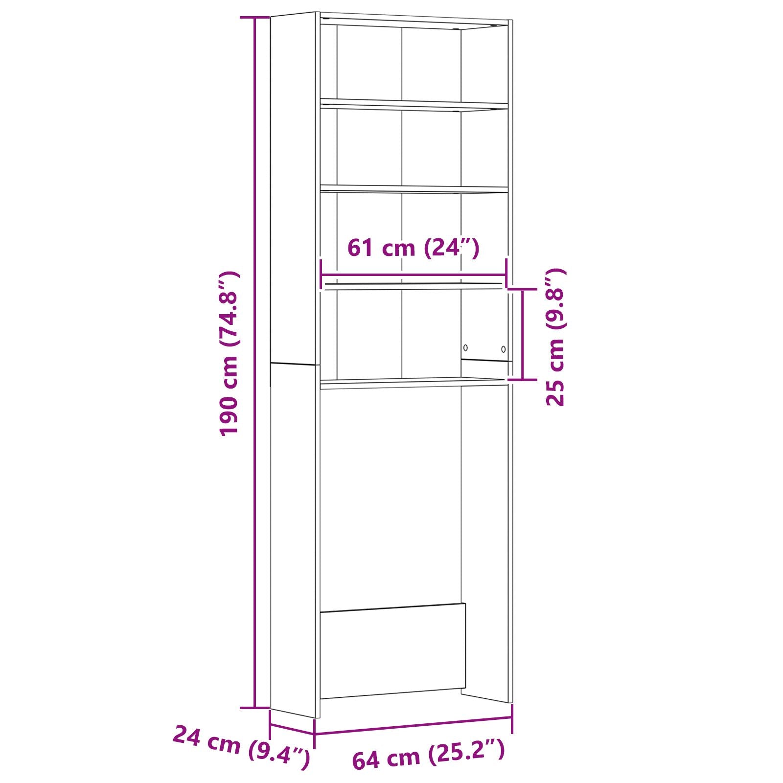 Black Oak Washing Machine Cabinet 64x24x190 cm Technical Wood V0677 Vetonek