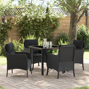 Conjunto de Comedor de Jardín de 5 Piezas con Cojines Rattan Poliéster Negro V0696 Vetonek
