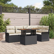 6 Piece Garden Dining Set with Cushions Black Polymeric Rattan Acacia V4479 Vetonek