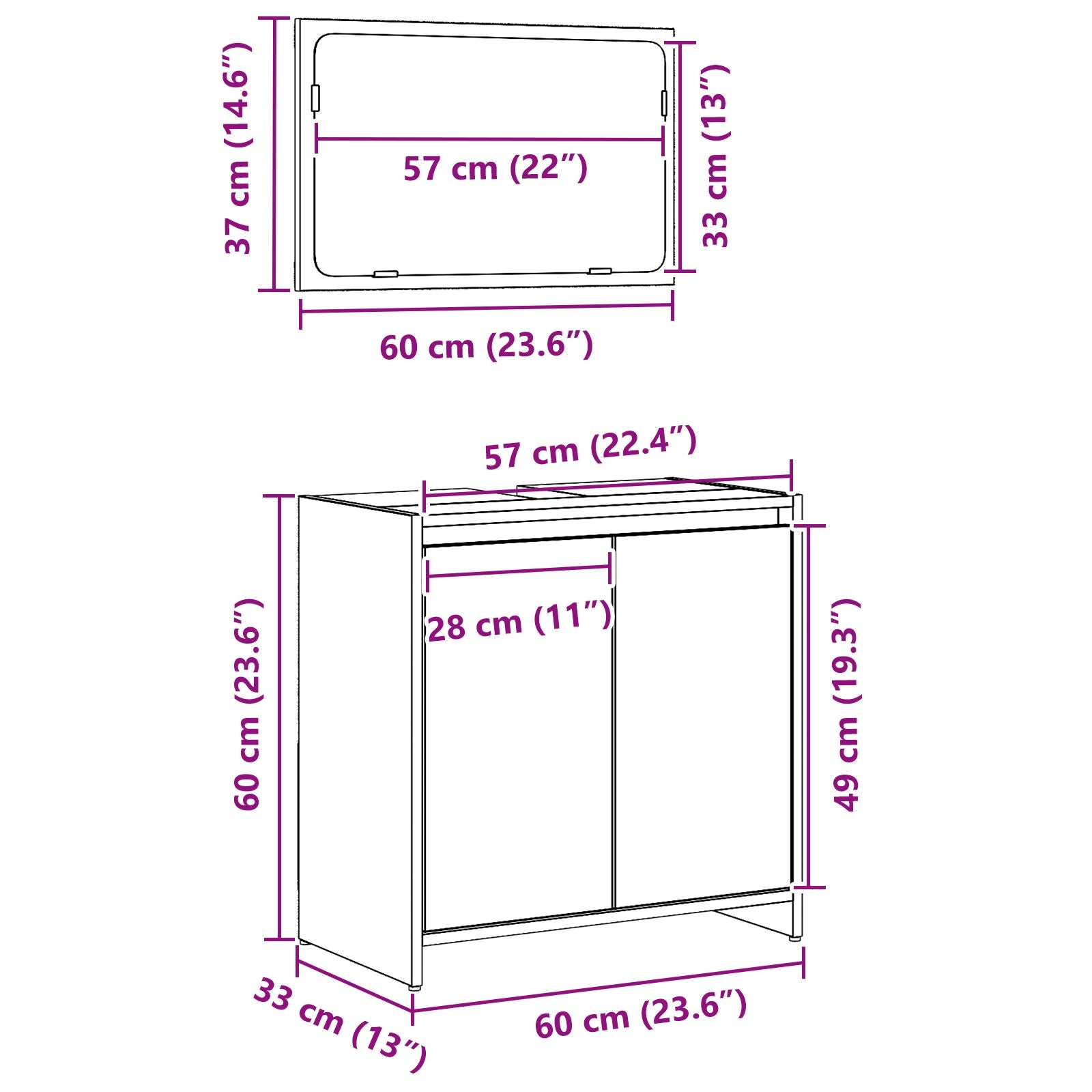 Armario de baño con espejo de madera de roble negro 60x33x61 cm de madera de ingeniería V9107 Vetonek