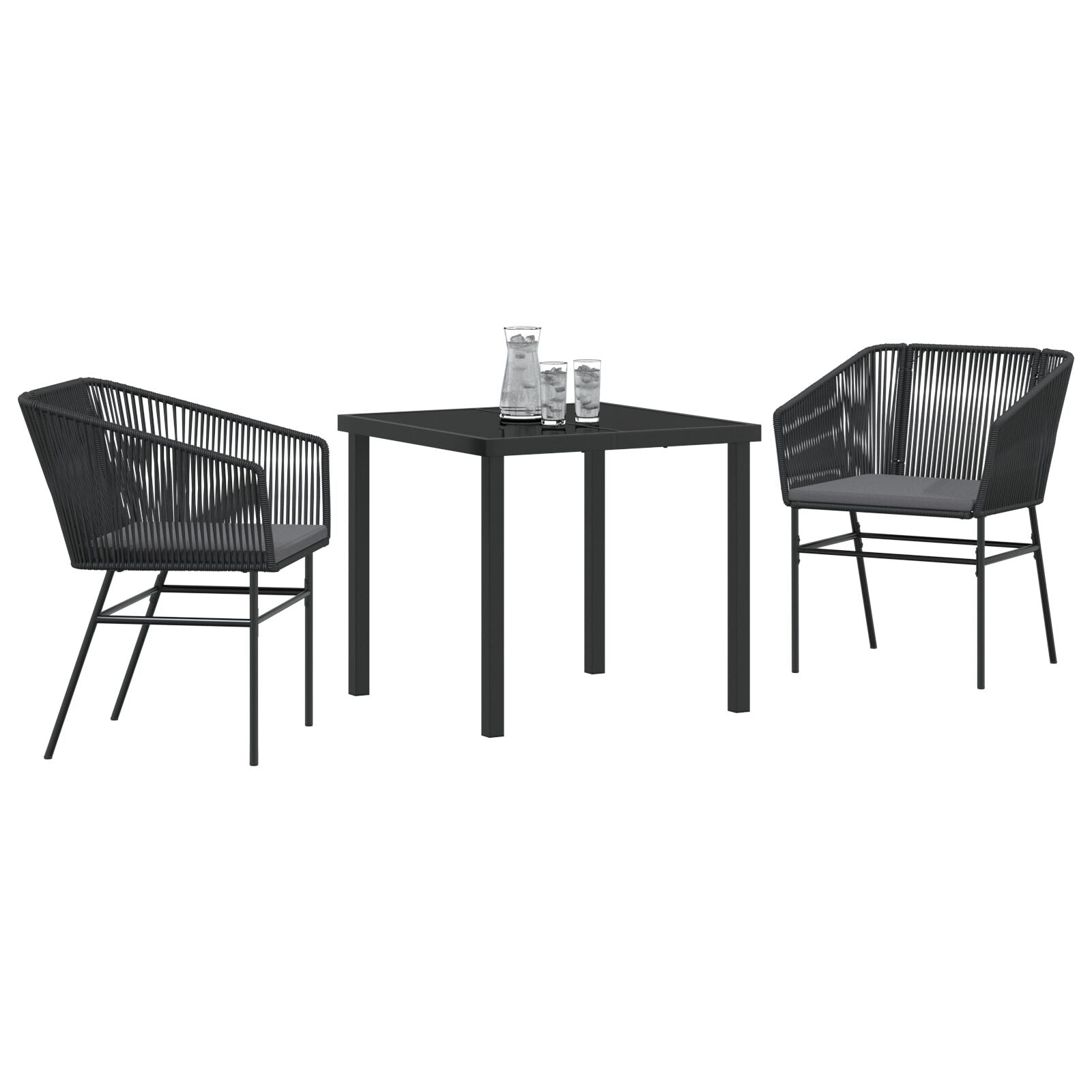 Set de Comedor de Jardín  de 3 piezas con Cojines Negro Poliratán V8388 Vetonek