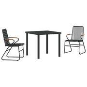 Conjunto de Comedor de Jardín  de 3 Piezas Negro Rattan de PVC V0970 Vetonek