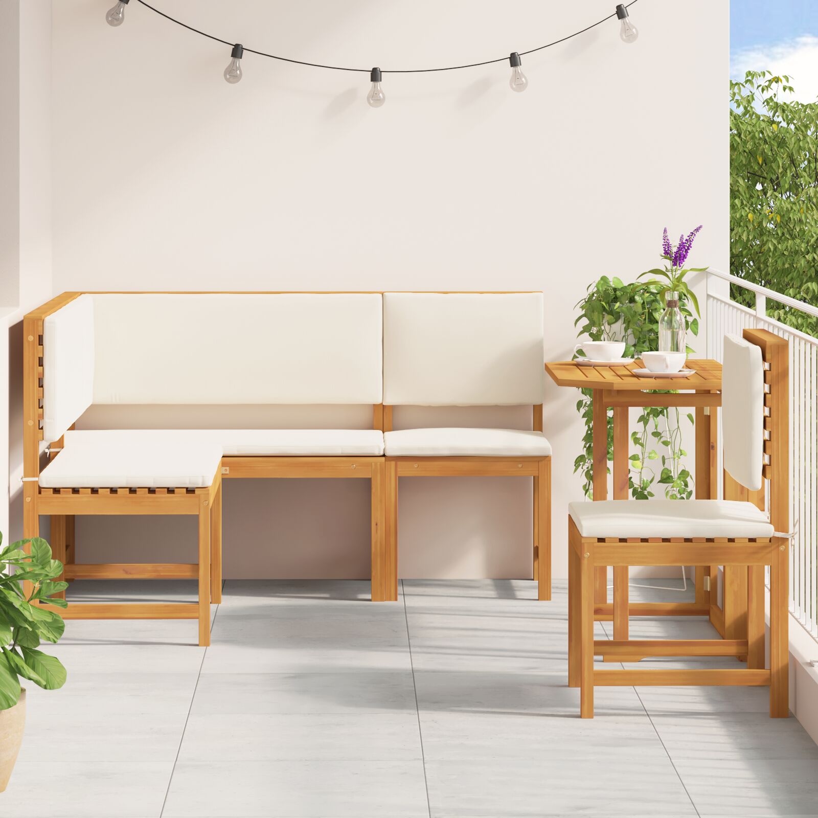 4 Piece Garden Dining Set with Cushions - Solid Acacia Wood V2133 Vetonek