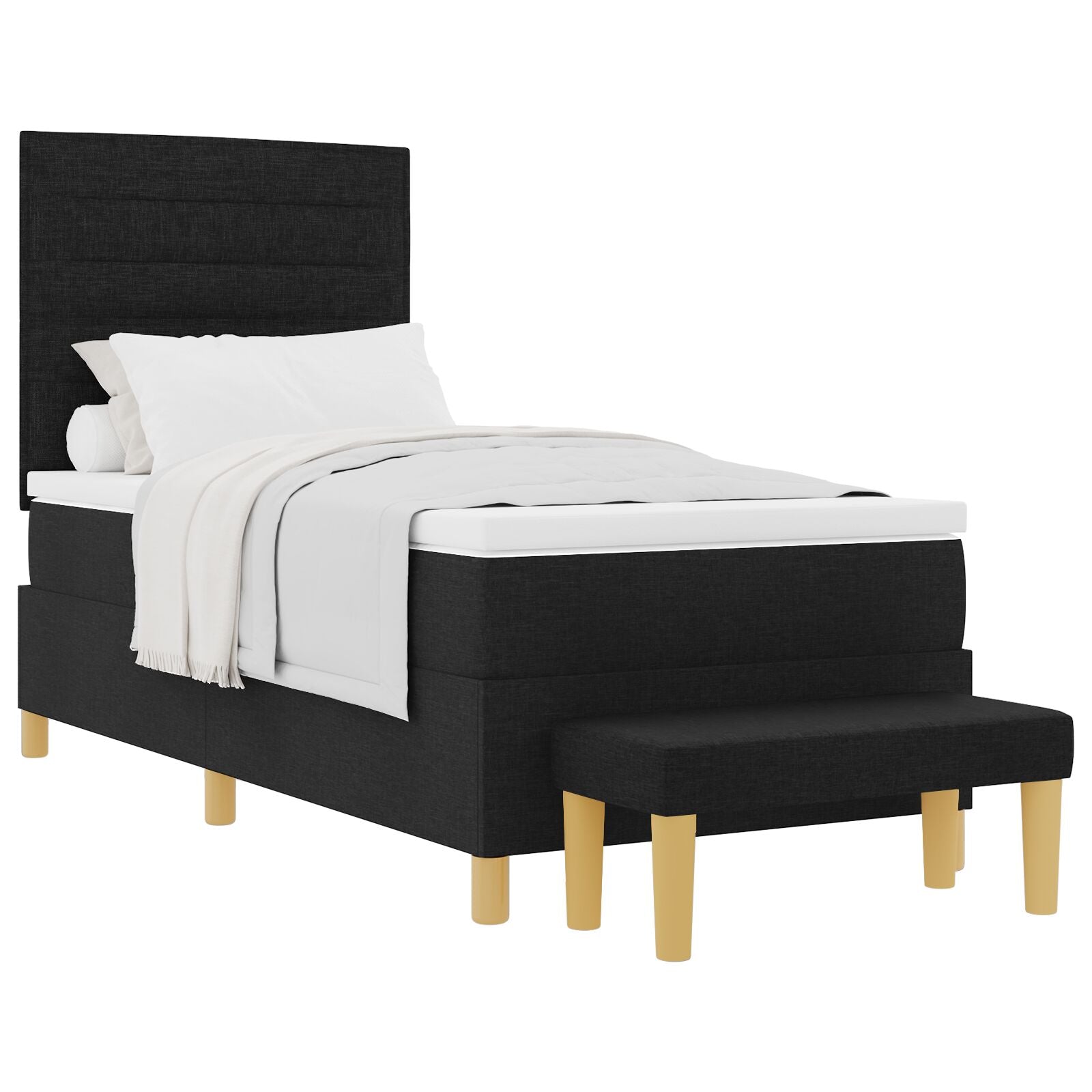 Bed Frame with Mattress Set of 2 Black Fabric 90 x 190 cm V2332 Vetonek