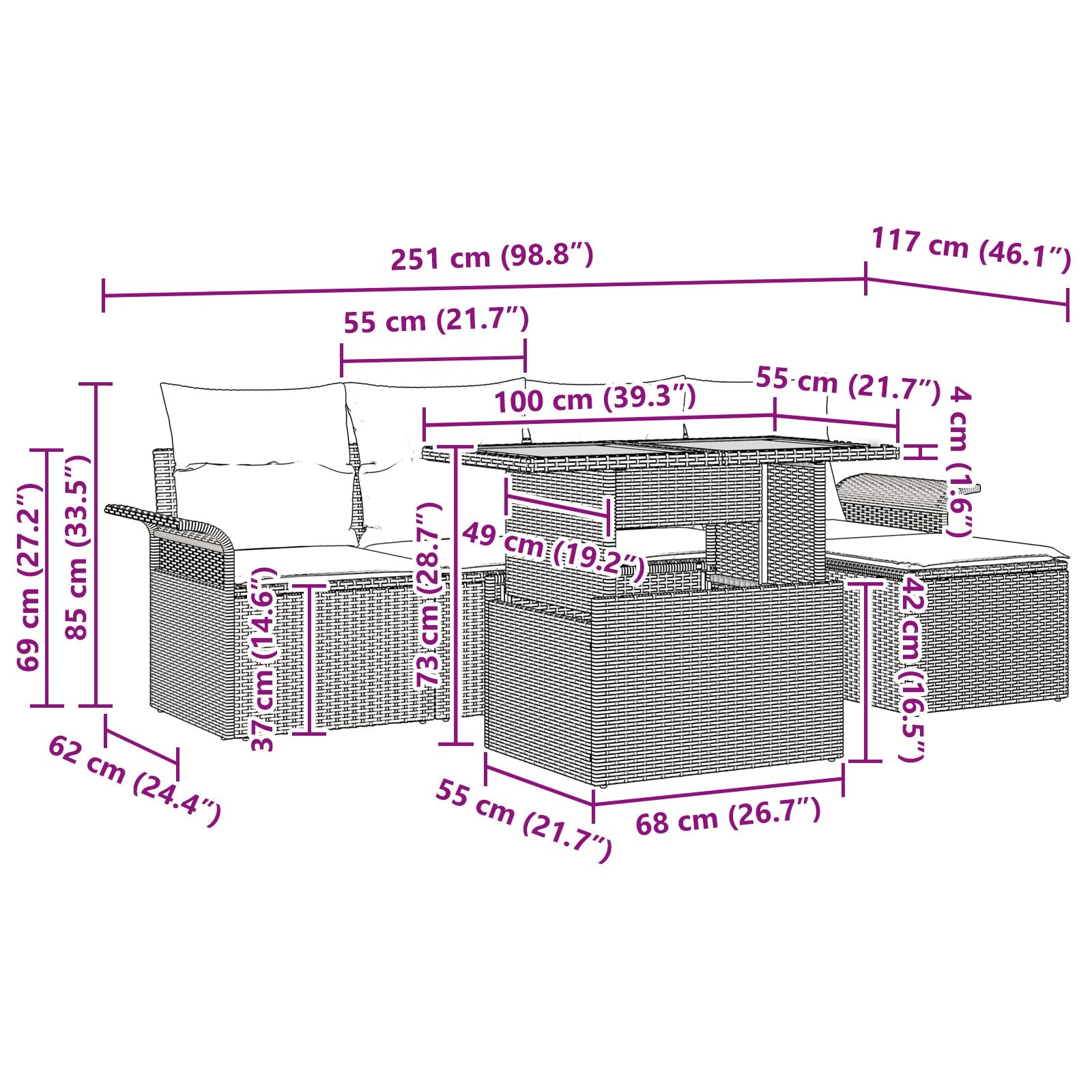 6 Piece Garden Dining Set with Beige Cushions Polyester Rattan Acacia V4363 Vetonek