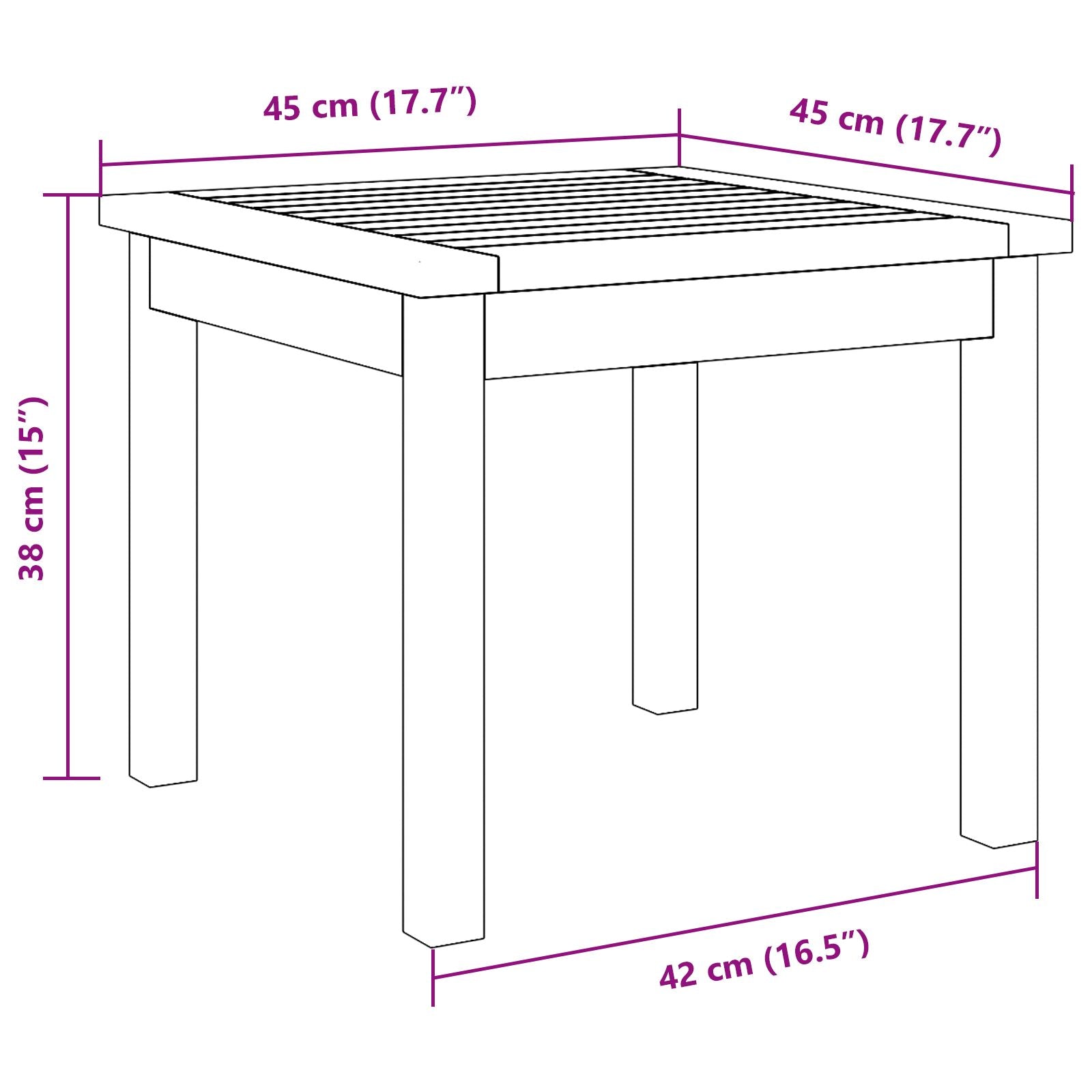 Mesa lateral 45x45x38 cm Madera maciza de Acacia V6555 Vetonek