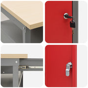 Banco de trabajo con puerta con cerradura Rojo 100x55x85 cm Acero V0001 Vetonek