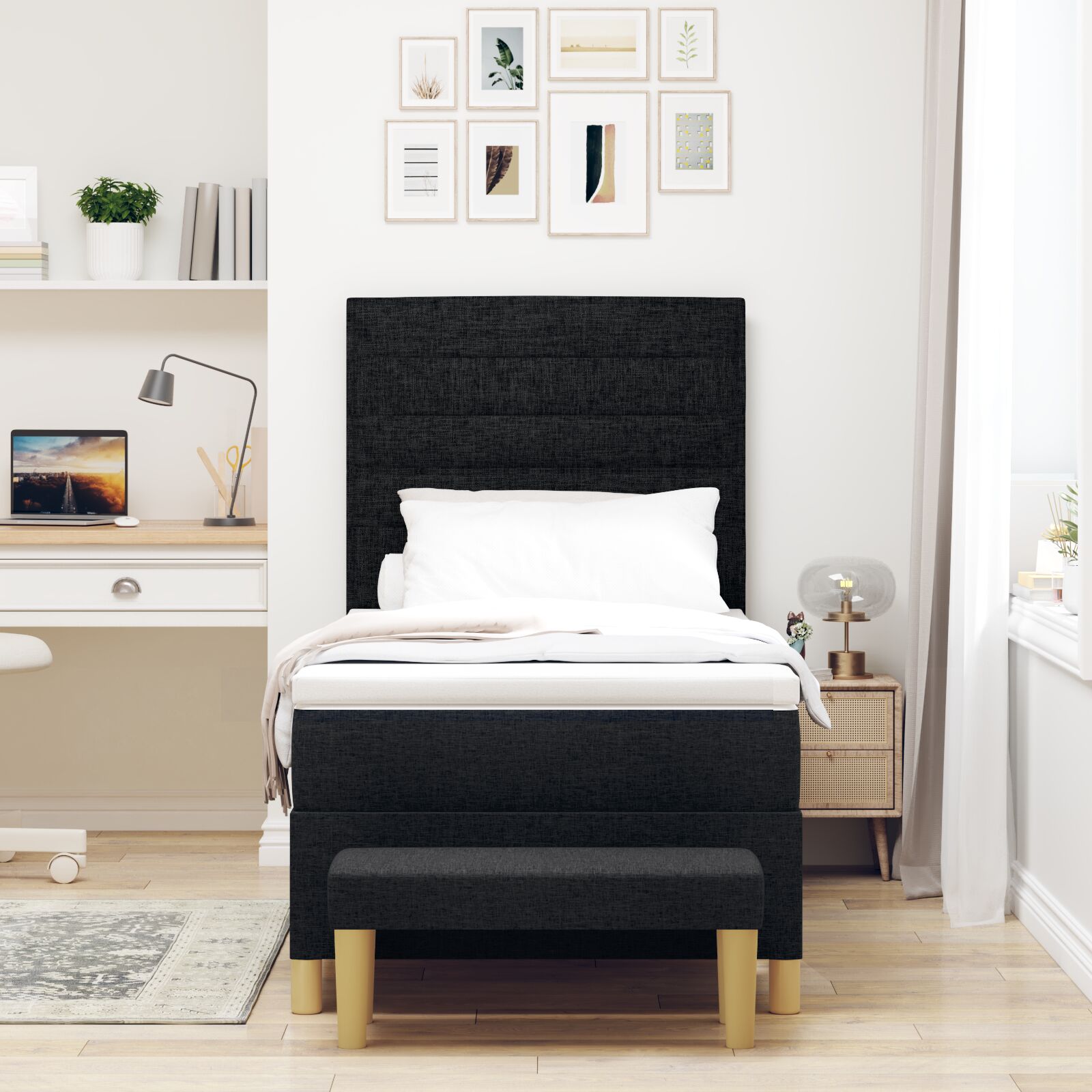 Bed Frame with Mattress Set of 2 Black Fabric 90 x 190 cm V2332 Vetonek