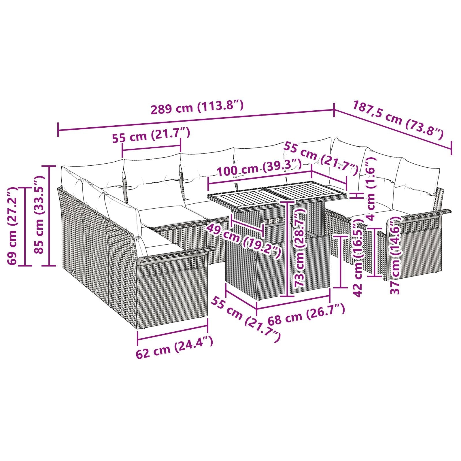 10-Piece Garden Dining Set with Cushions Beige Rattan Polyester V4929 Vetonek