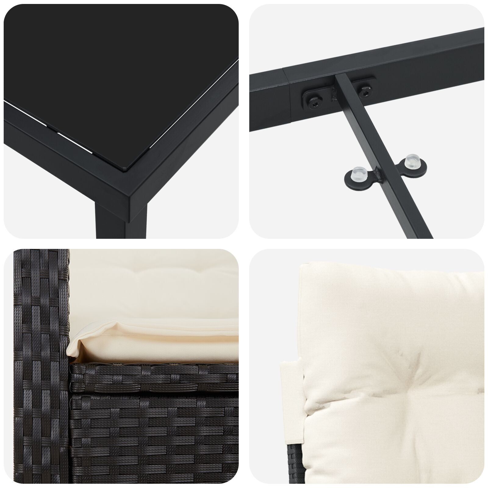 Conjunto de Comedor de Jardín de 3 Piezas con Cojines Negro Poliratán V2850 Vetonek