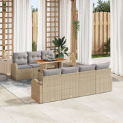 8 Piece Garden Dining Set with Cushions Beige Rattan Polyester Acacia V6596 Vetonek