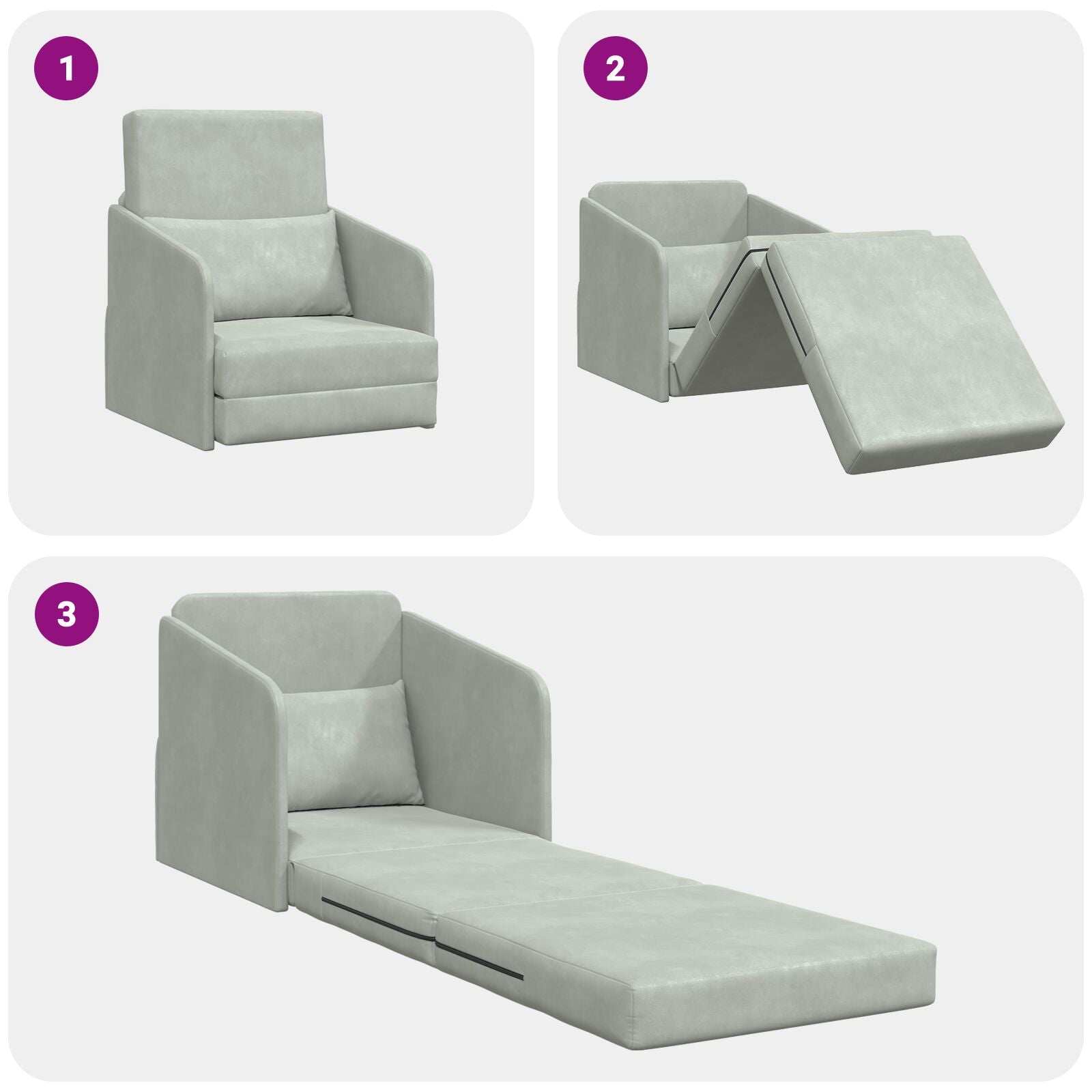 Sofá Cama de Piso 2 en 1 Gris Claro 65x80x83 cm Terciopelo V5685 Vetonek