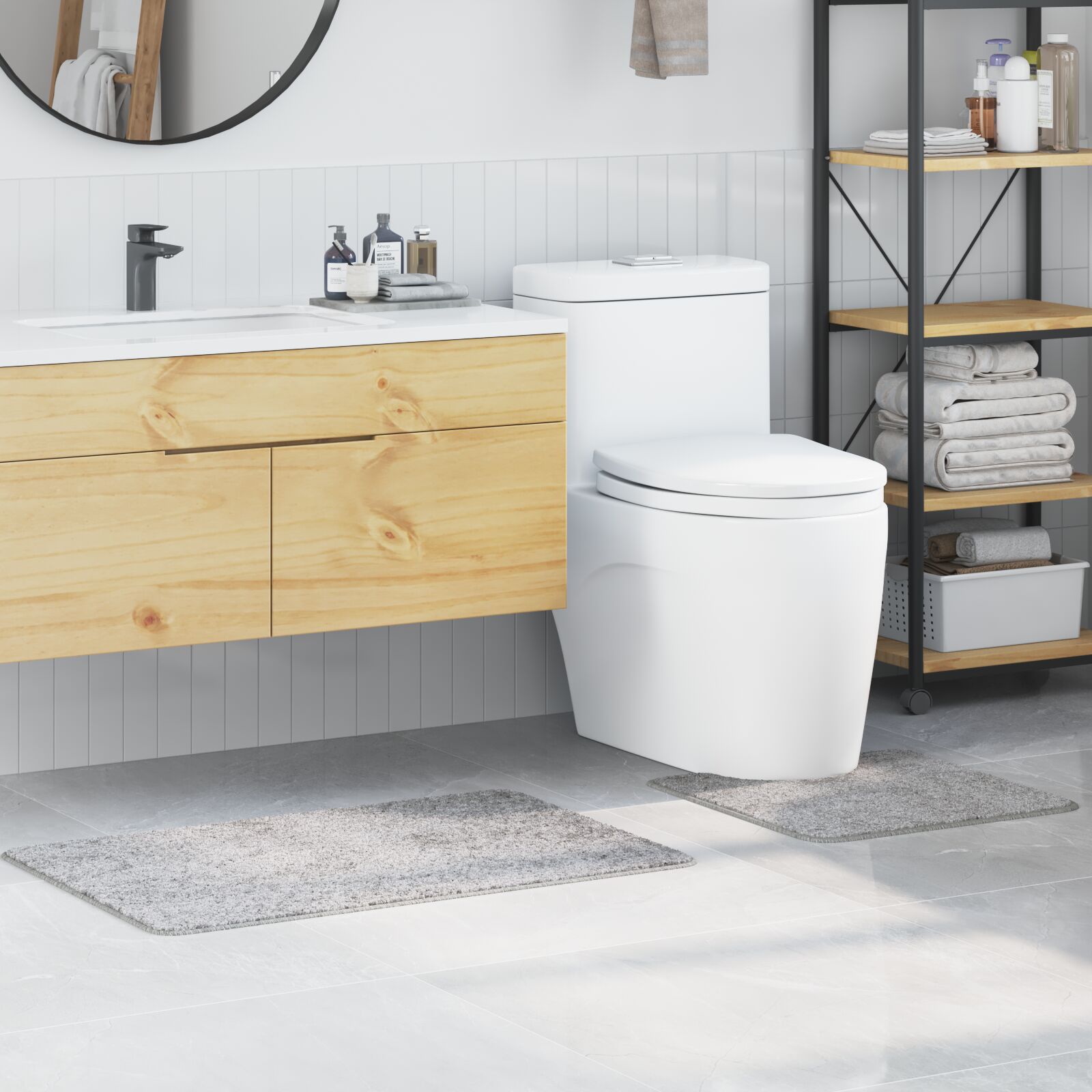 Lot de 2 tapis de bain antidérapants gris en polypropylène V9790 Vetonek