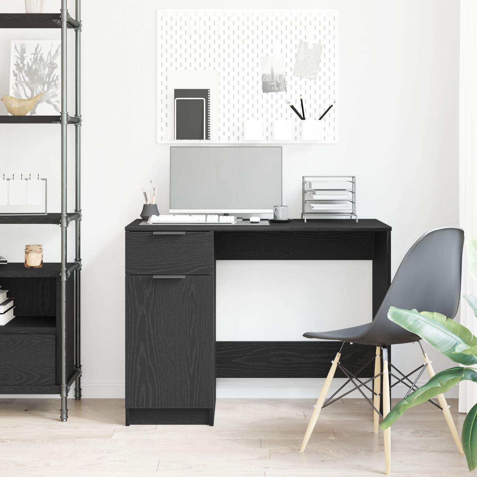 Bureau en Chêne Noir - 100x50x75 cm - En Bois Ouvré V1773 Vetonek