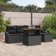6 Piece Garden Dining Set with Black Polyester Rattan Cushions V9412 Vetonek