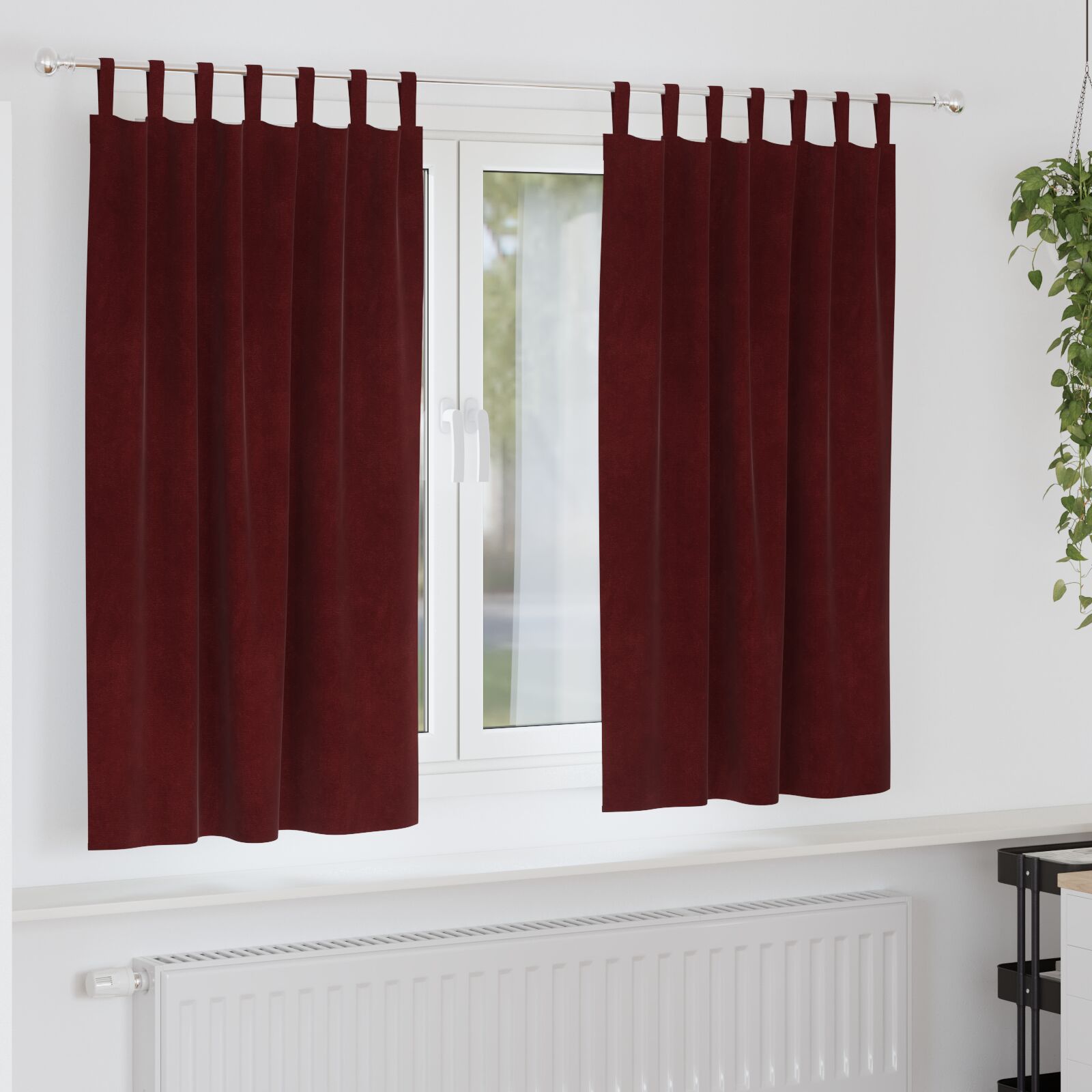 Blackout Curtains with Hanging Ties 2 pcs Wine Red Velvet V4003 Vetonek