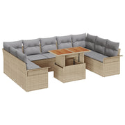 10-Piece Garden Dining Set with Beige Cushions Polyrattan Acacia V4912 Vetonek