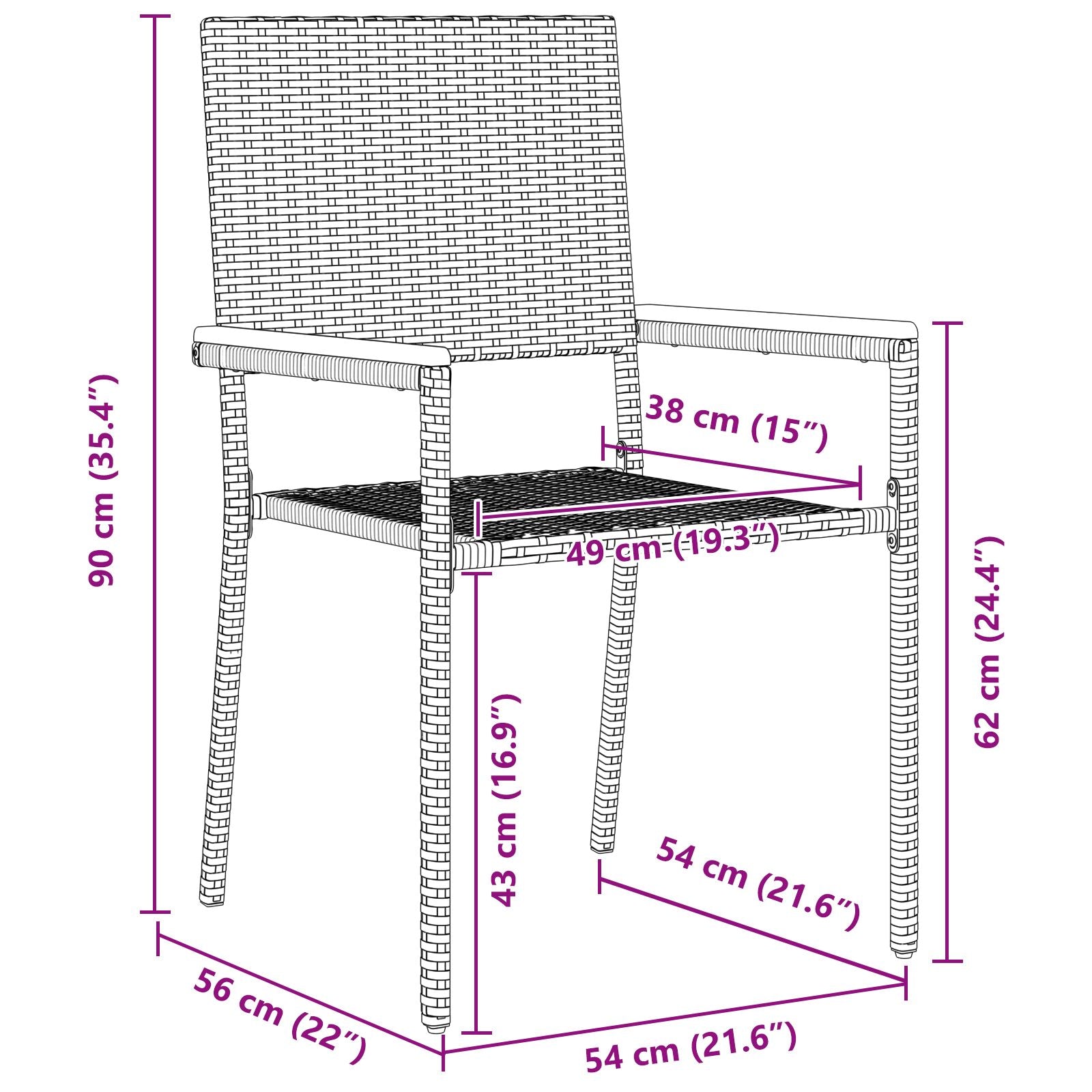 Conjunto de Comedor de Jardín de 3 Piezas Negro de Poliratán V6224 Vetonek