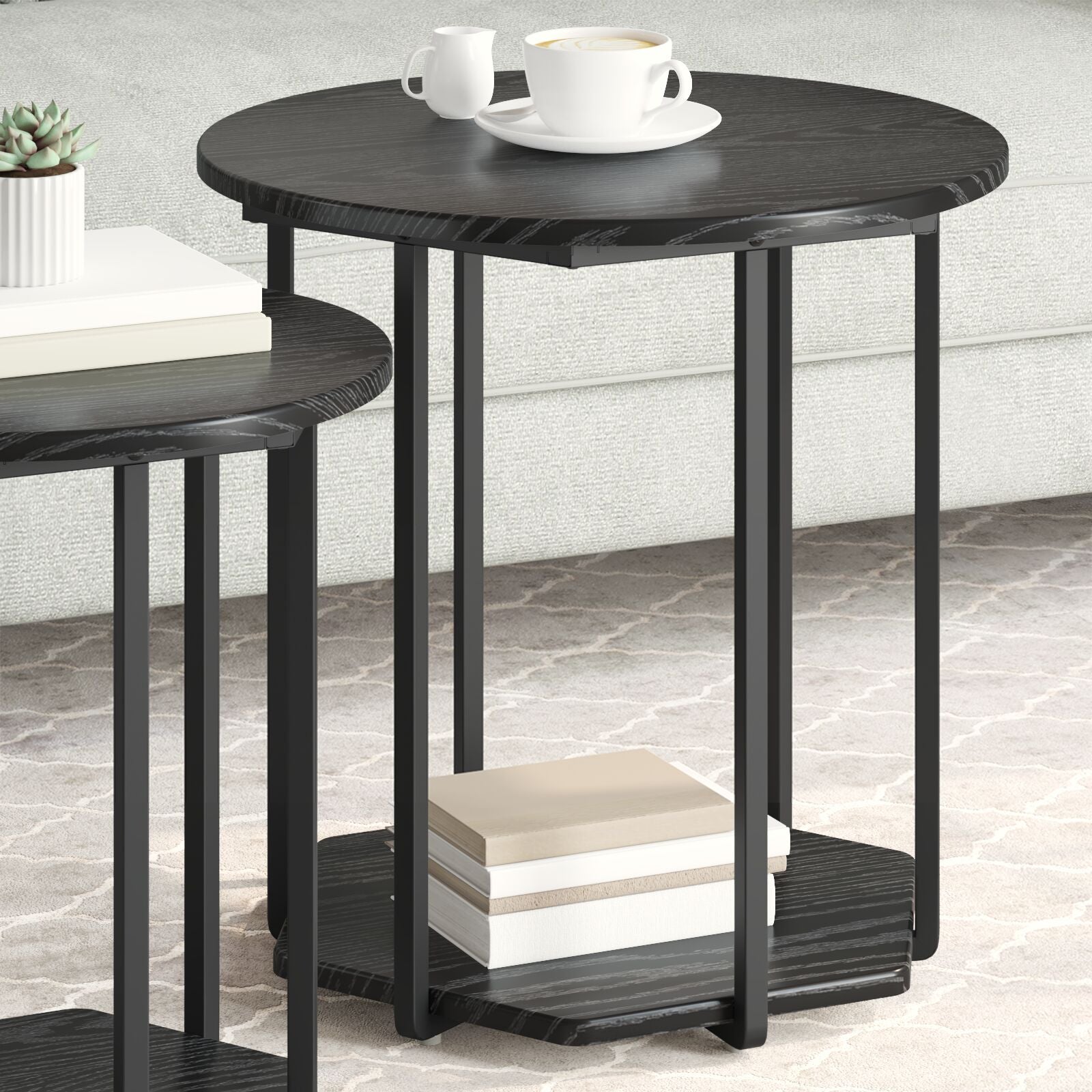 Mesa Lateral 2 pcs Madera de Roble Negro y Metal V4344 Vetonek