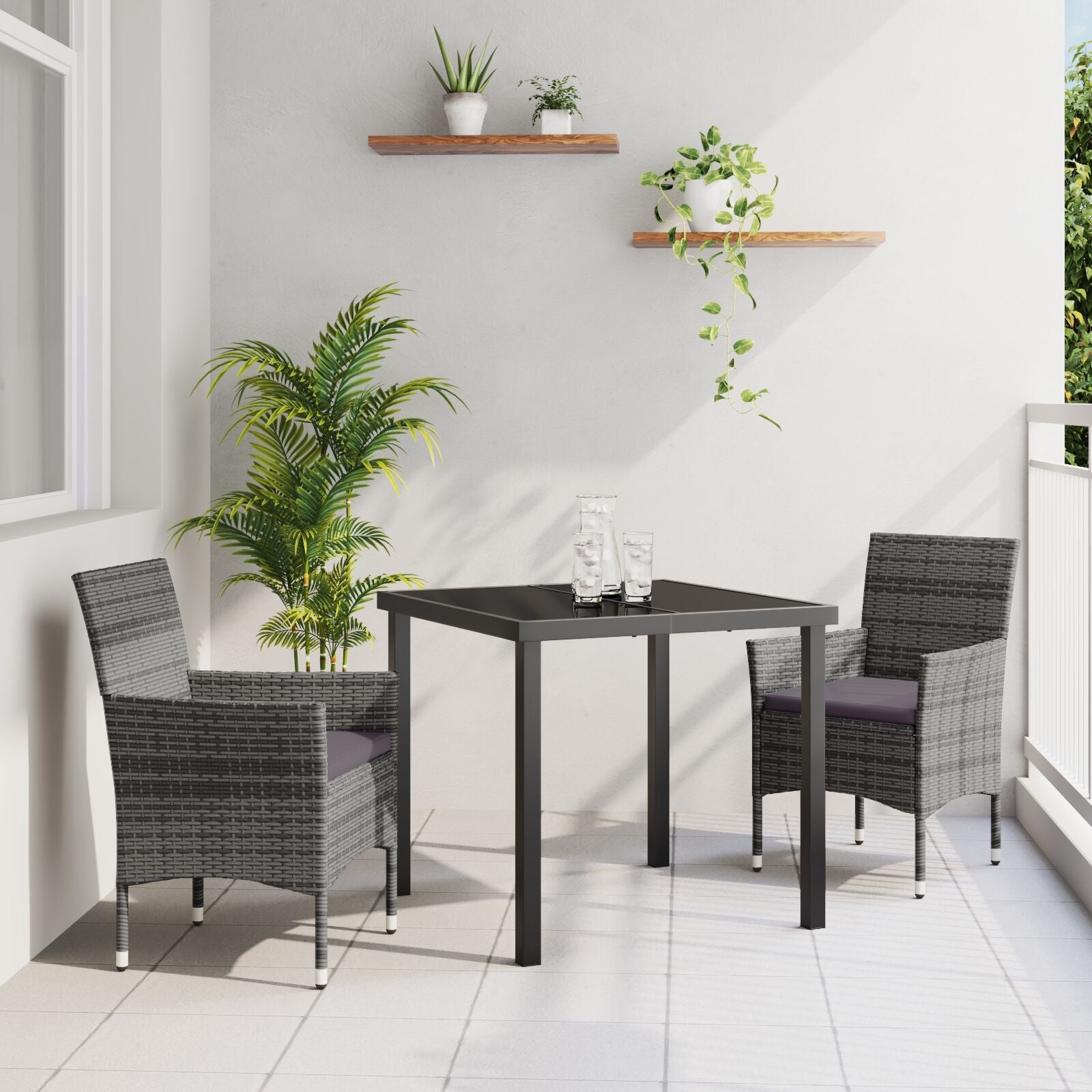 Conjunto de Comedor de Jardín de 3 Piezas Gris Ratán PE V6507 Vetonek