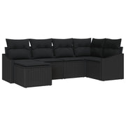 6 Piece Garden Dining Set with Cushions Black Polyrattan V7335 Vetonek