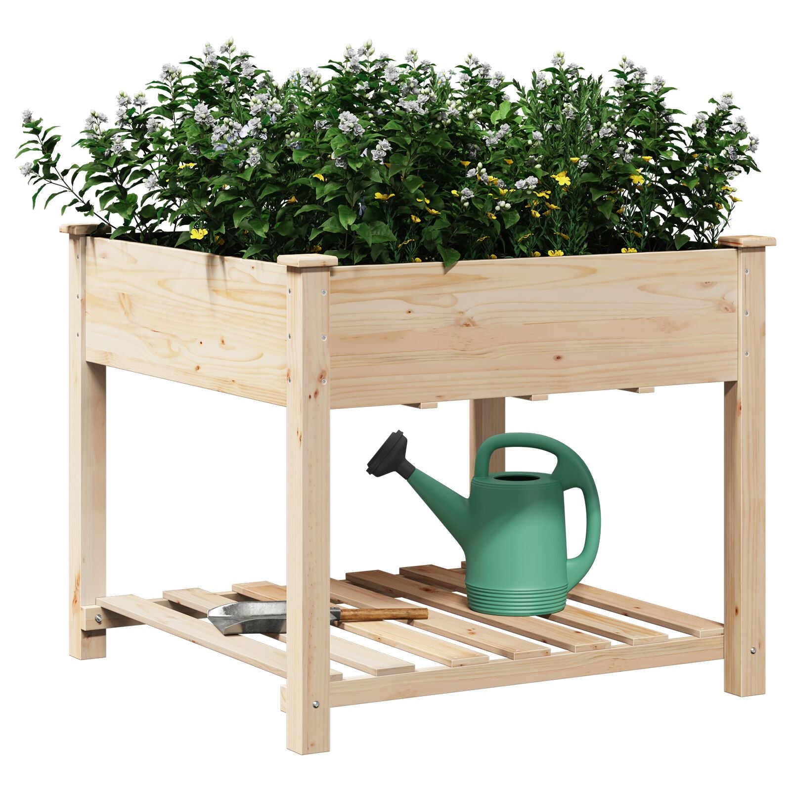 Macetero de jardín con estante 90x90x76 cm de madera maciza de abeto V0661 Vetonek