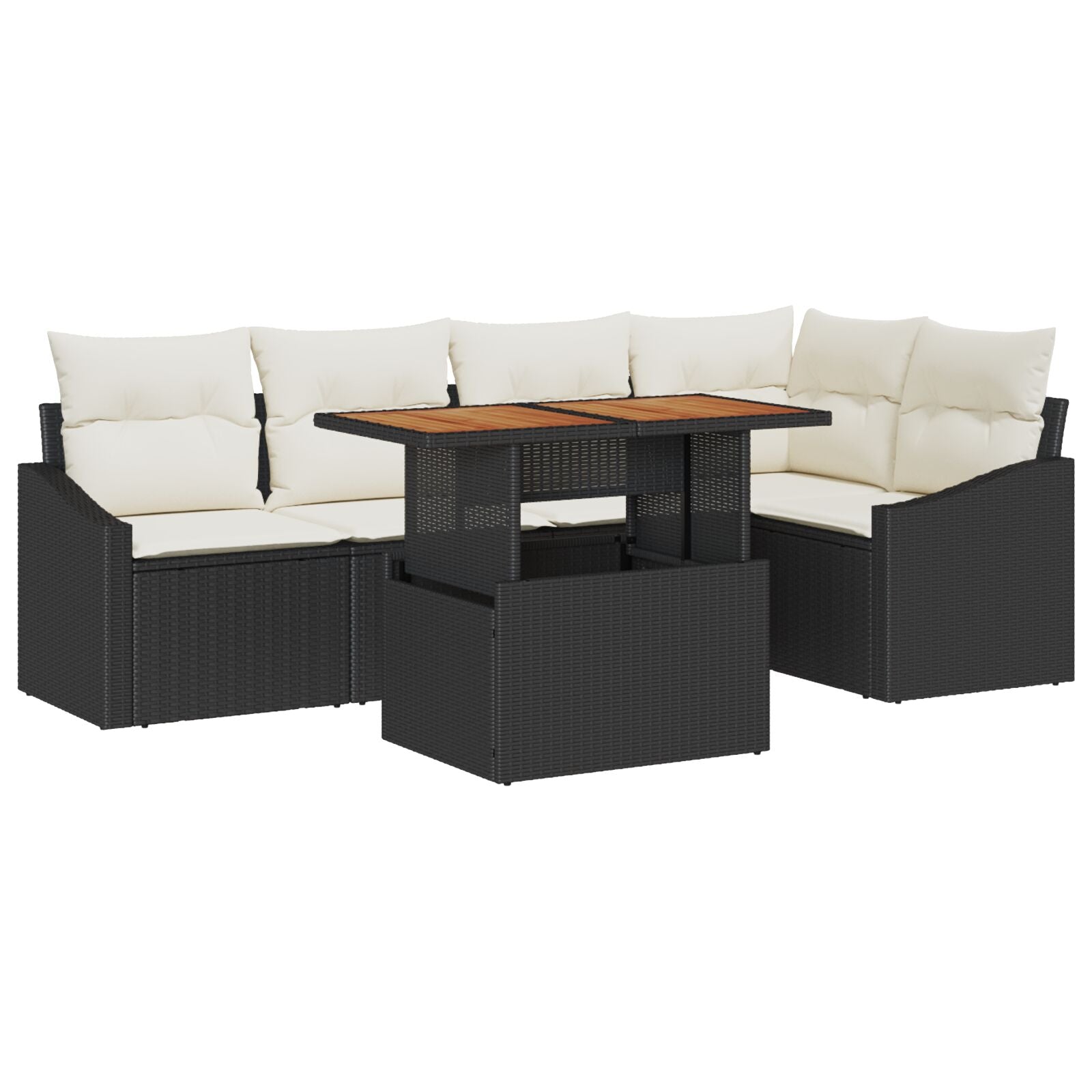 6 Piece Garden Dining Set with Cushions Black Synthetic Rattan V9511 Vetonek