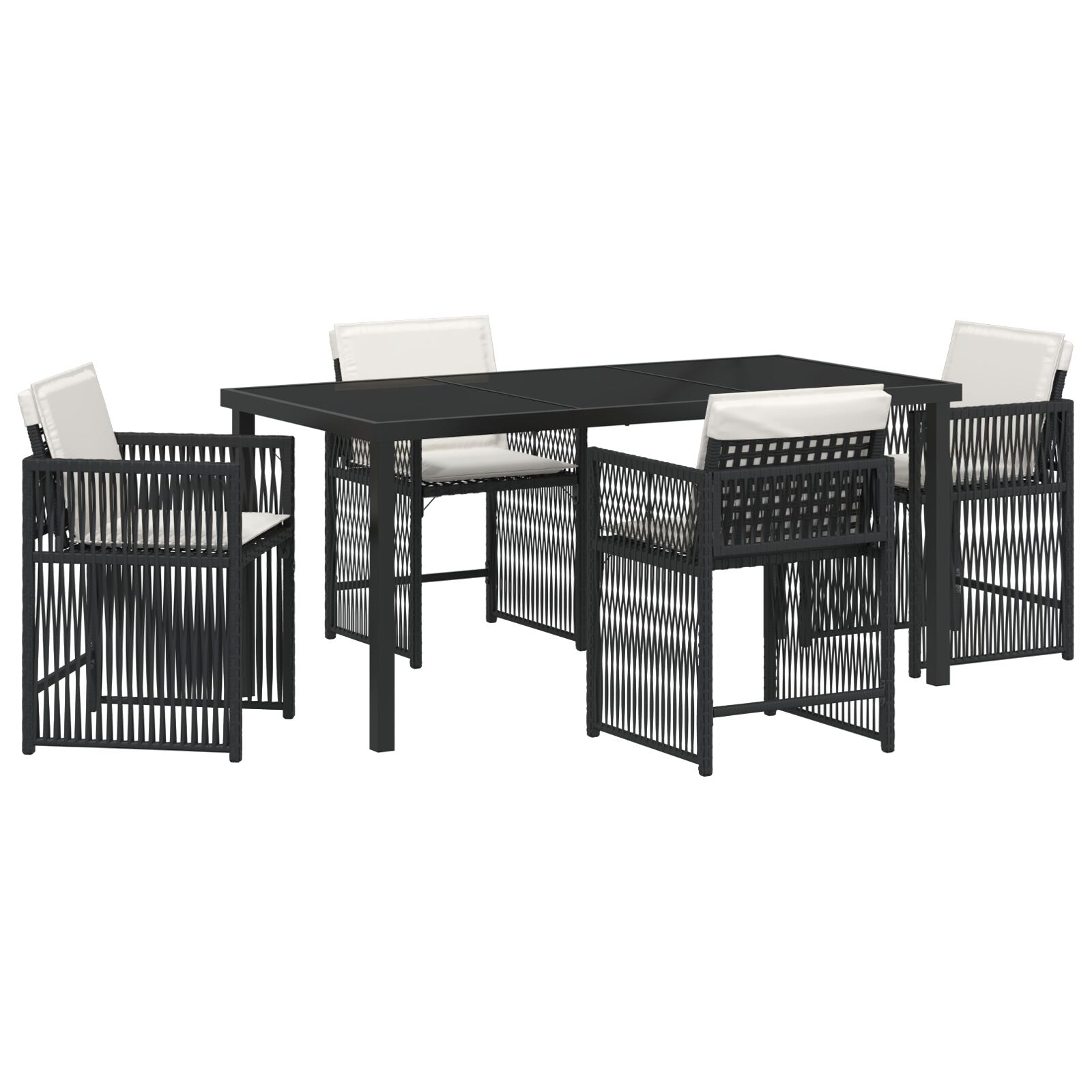 Set de Comedor de Jardín de 5 Piezas con Cojines Negro Poliratán V6919 Vetonek