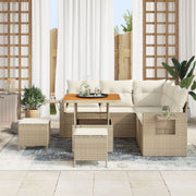 Conjunto de Sofá de Jardín de 8 Piezas con Cojines Ratán Beige Acacia, Conjunto de Comedor de Jardín de 3 Piezas con Cojines Ratán Beige Acacia V8609 Vetonek