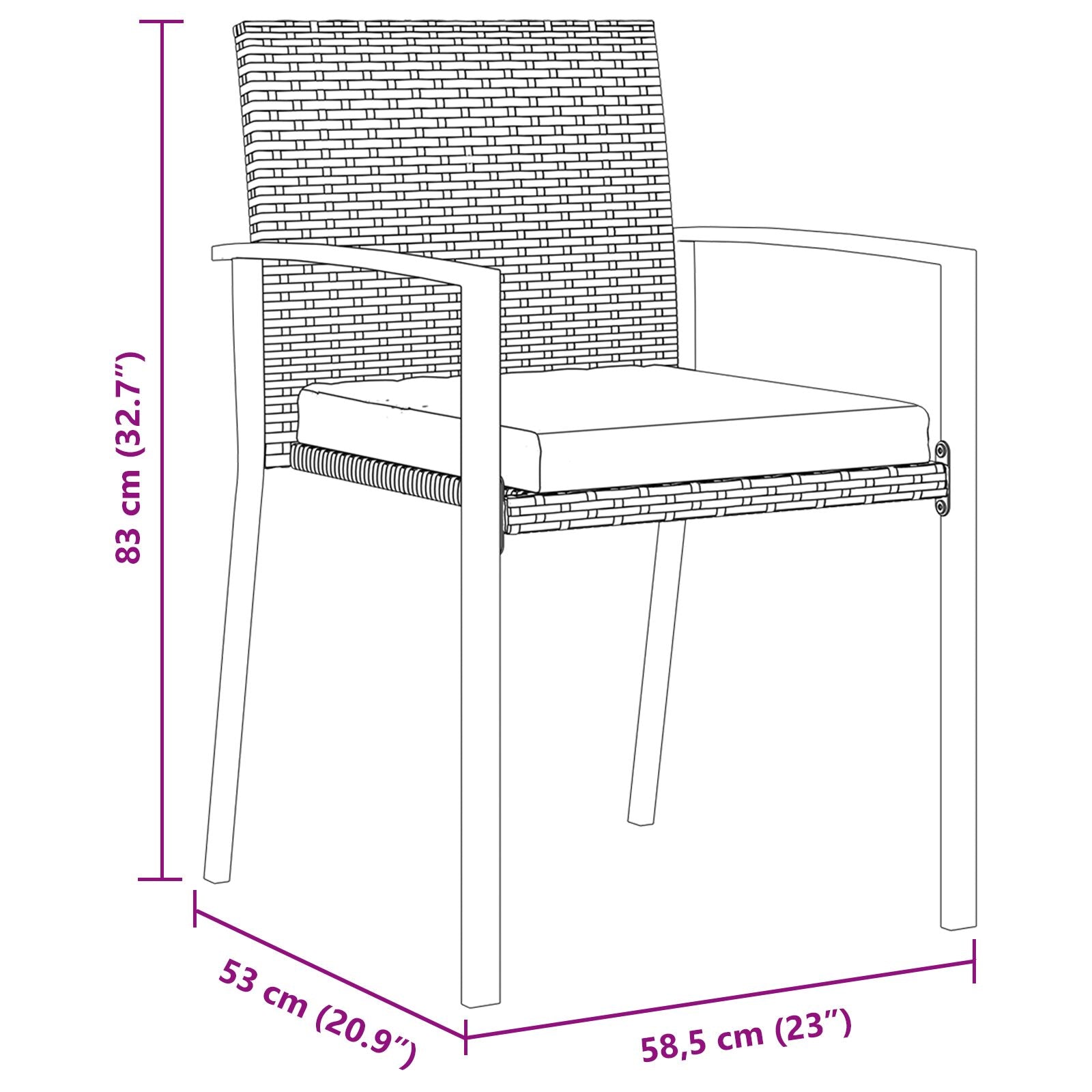 Conjunto de Comedor de Jardín  de 5 Piezas en Negro de Poliratán V1625 Vetonek