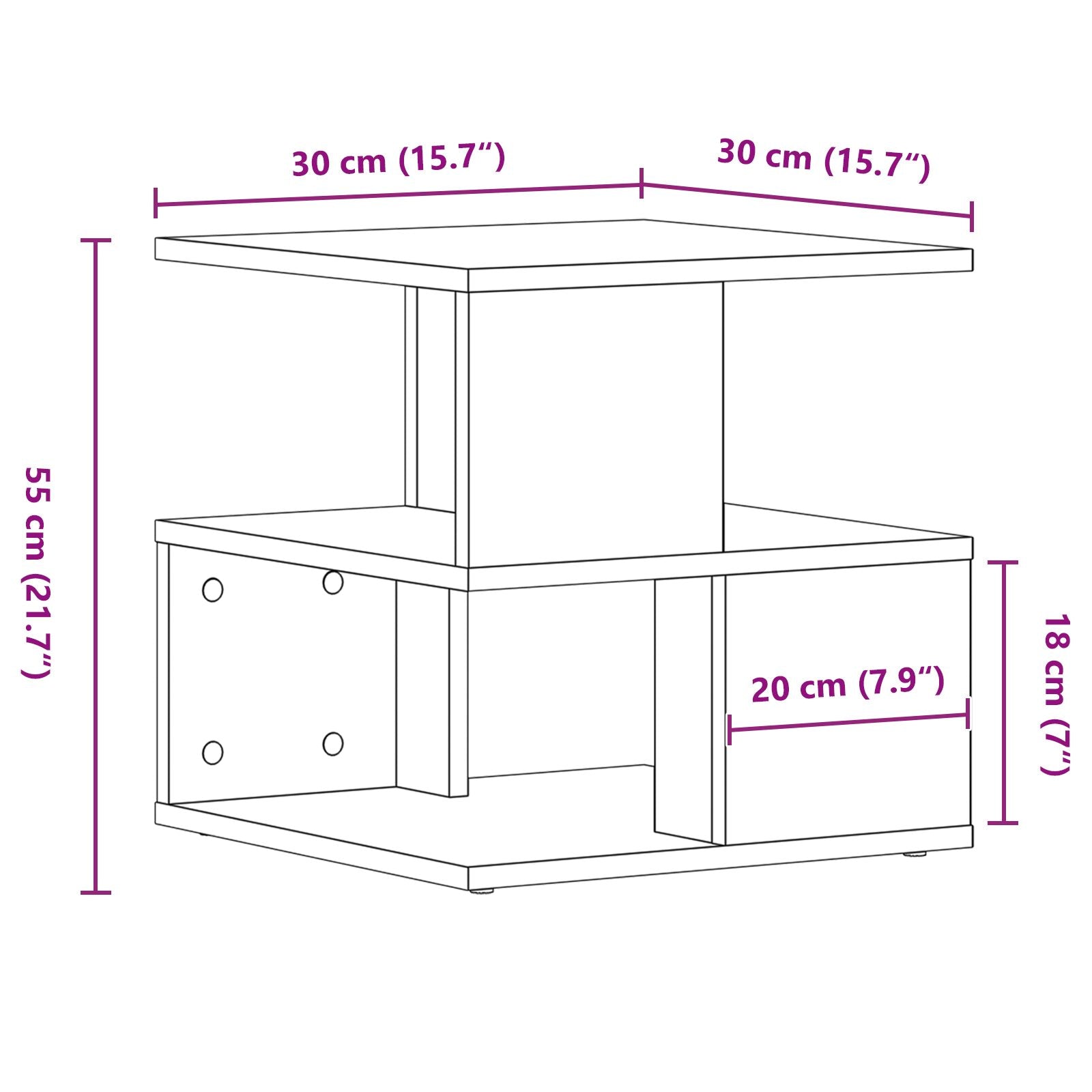 Mesa Lateral de Roble Hecha a Mano 40x40x40 cm de Madera V0035 Vetonek