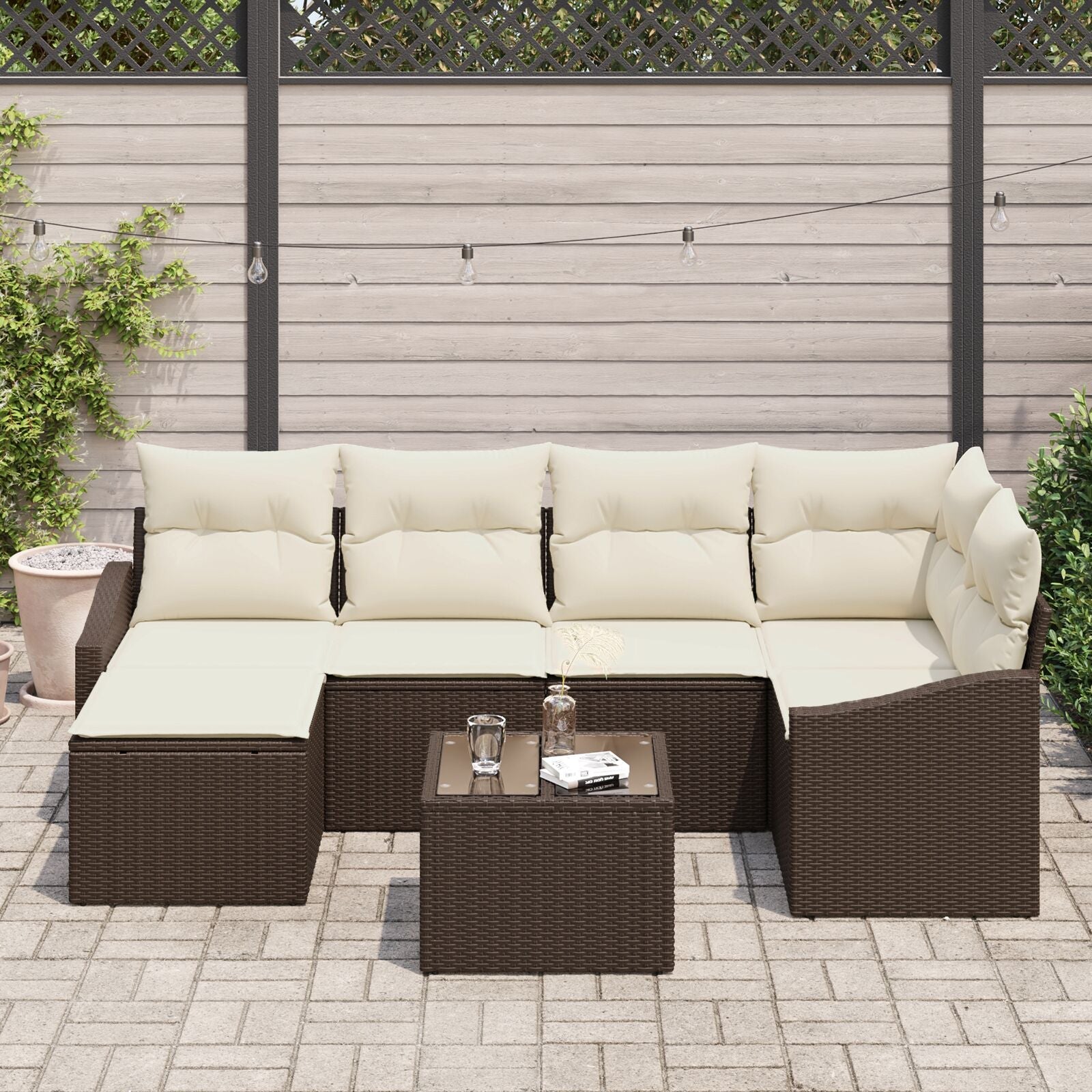 6-Piece Garden Dining Set with Gray Cushions Polyrattan V7380 Vetonek