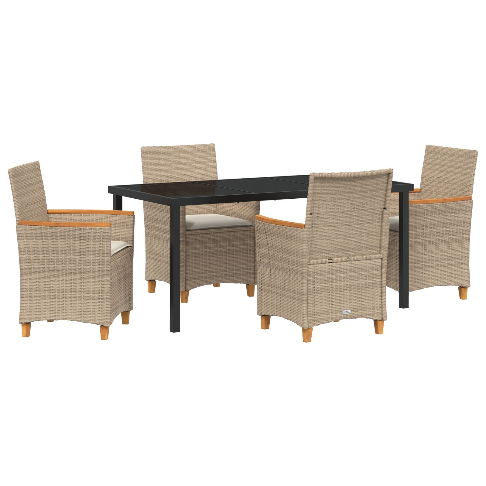 Set de Comedor de Jardín  de 5 Piezas con Cojines Beige de Polirratán V0237 Vetonek