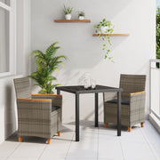 Conjunto de Comedor de Jardín  de 3 Piezas con Cojines Gris Poliratán V0138 Vetonek