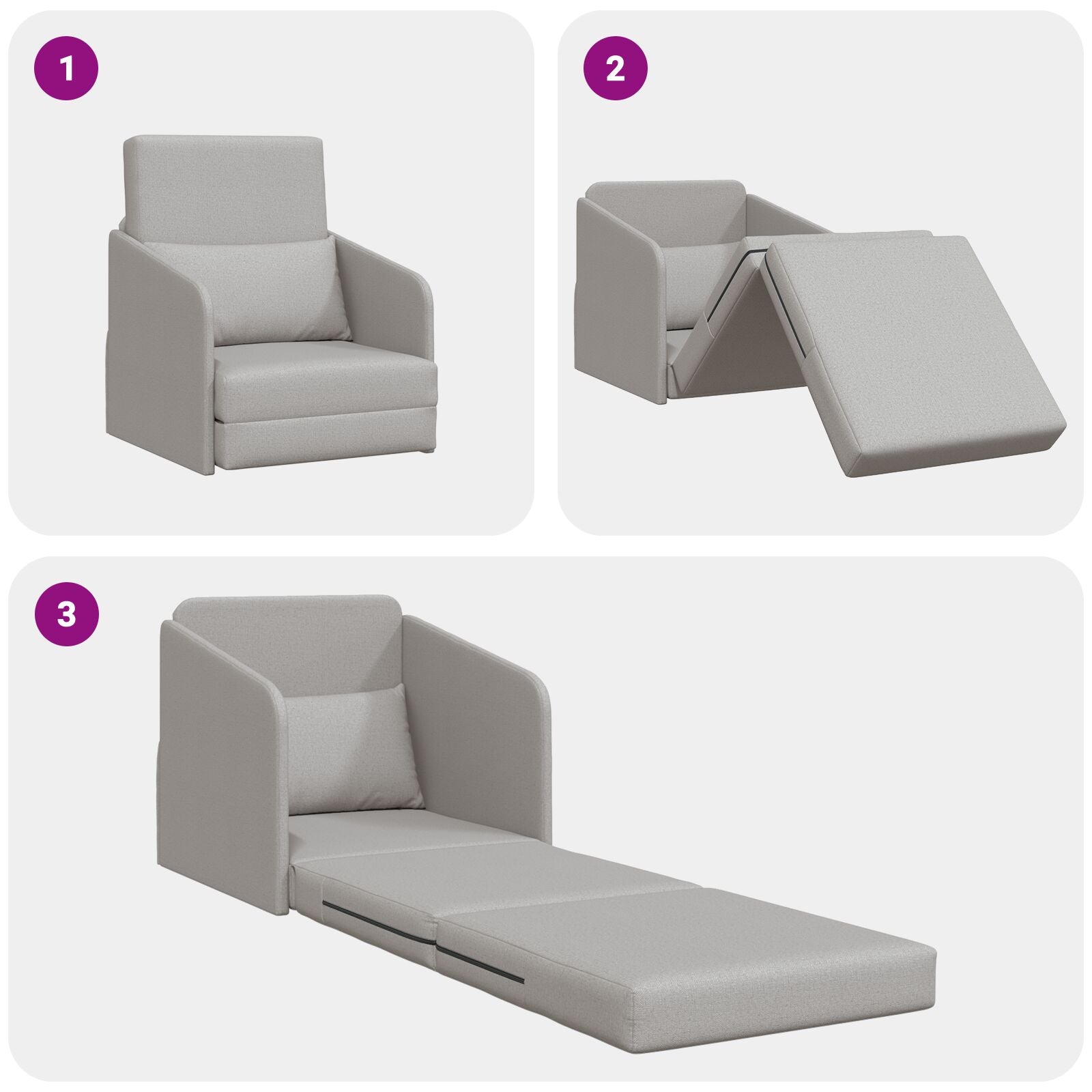 Sofá Cama de Piso  2 en 1 Gris Claro 65x80x83 cm Tela V5661 Vetonek