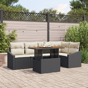 6 Piece Garden Dining Set with Cushions Black Synthetic Rattan V9511 Vetonek