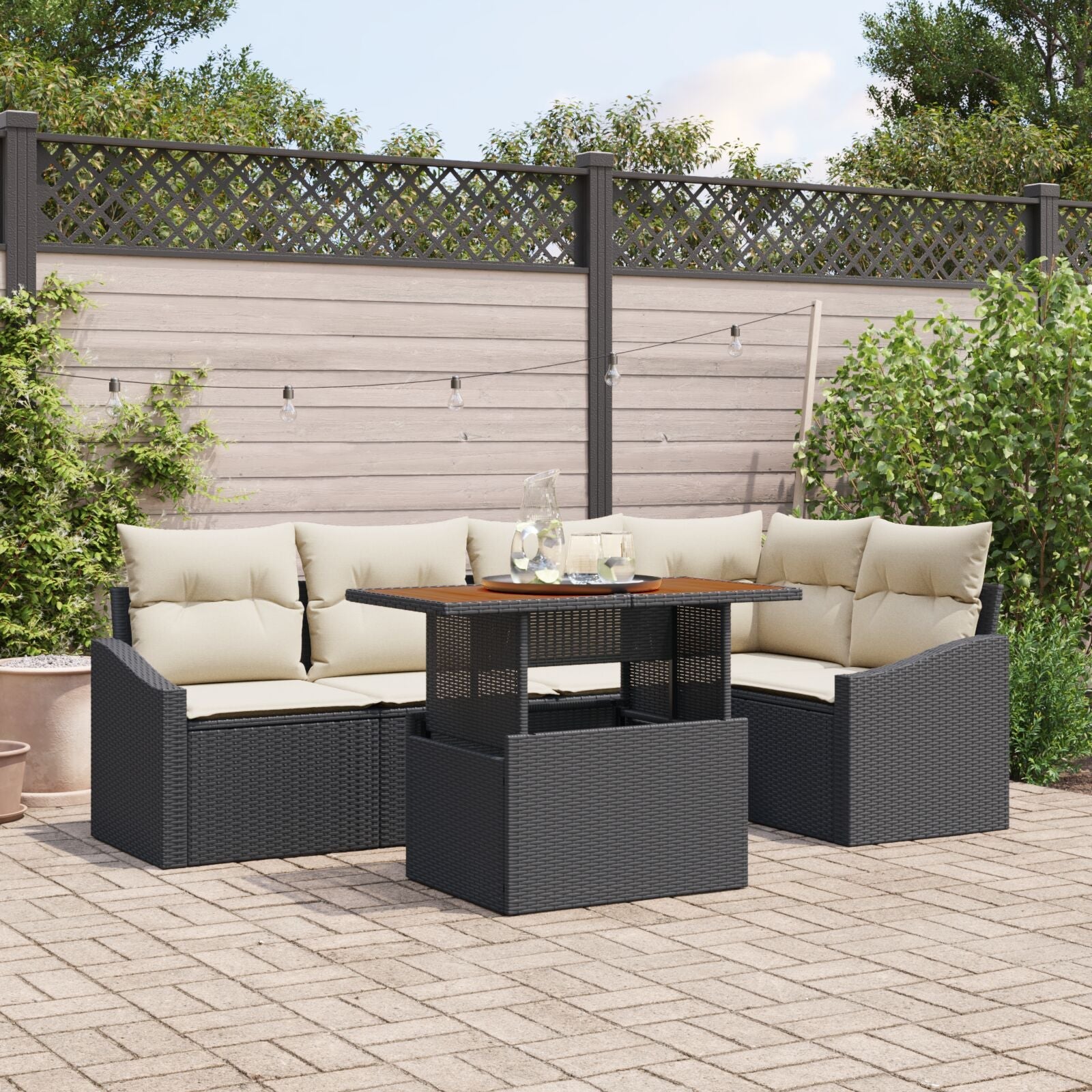 6 Piece Garden Dining Set with Cushions Black Synthetic Rattan V9511 Vetonek