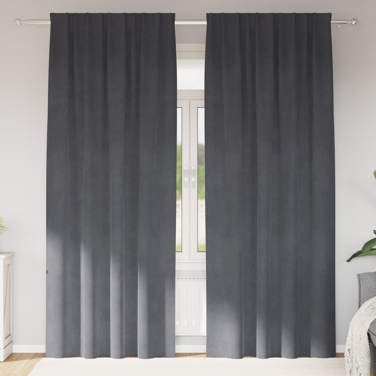 Blackout Curtains with Top Tape 2 pcs of Light Gray Velvet V3839 Vetonek