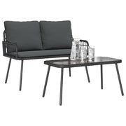 2 Piece Garden Dining Set with Cushions Black Polyester Rattan V1396 Vetonek