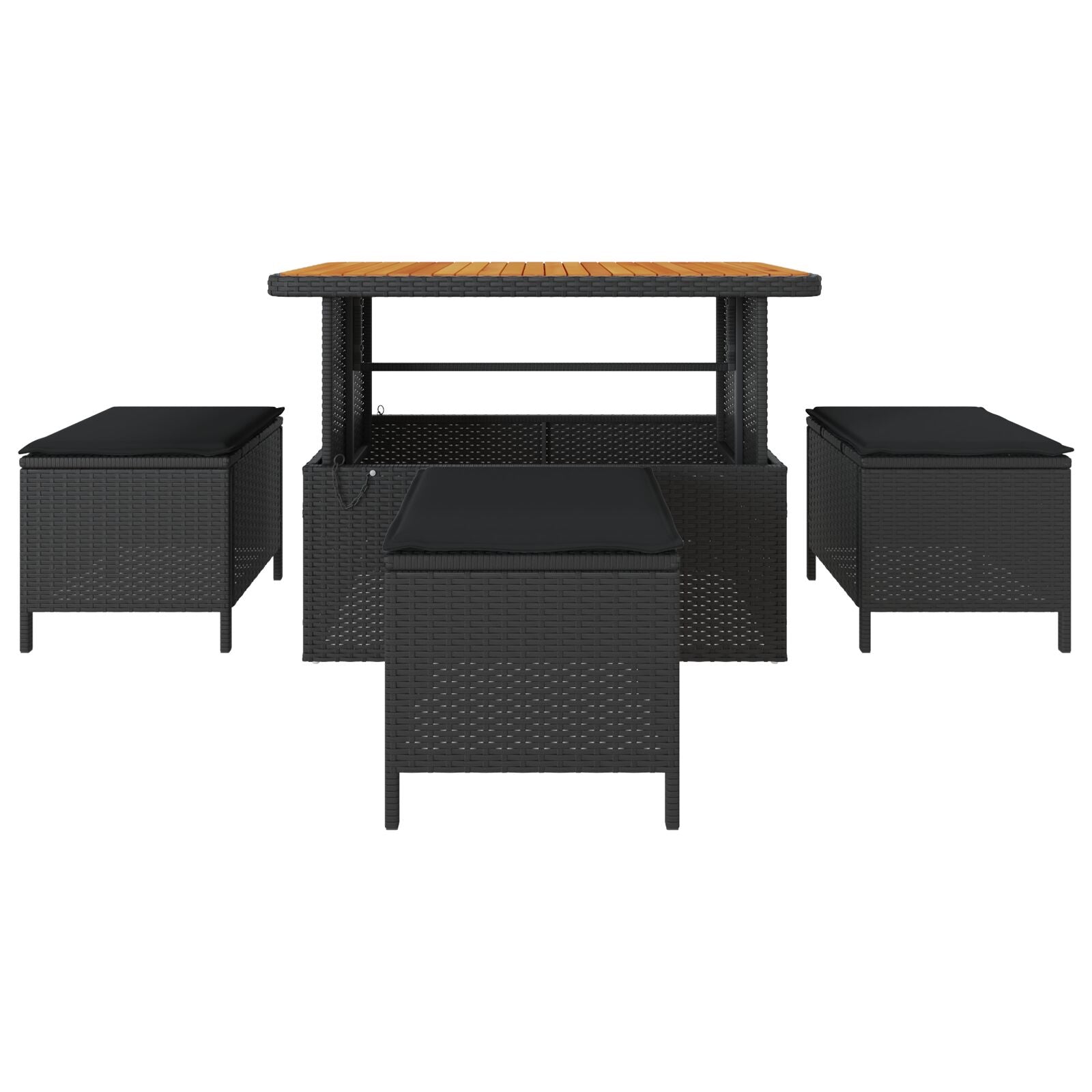 4-Piece Garden Dining Set with Black Polyrattan and Acacia Cushions V0230 Vetonek