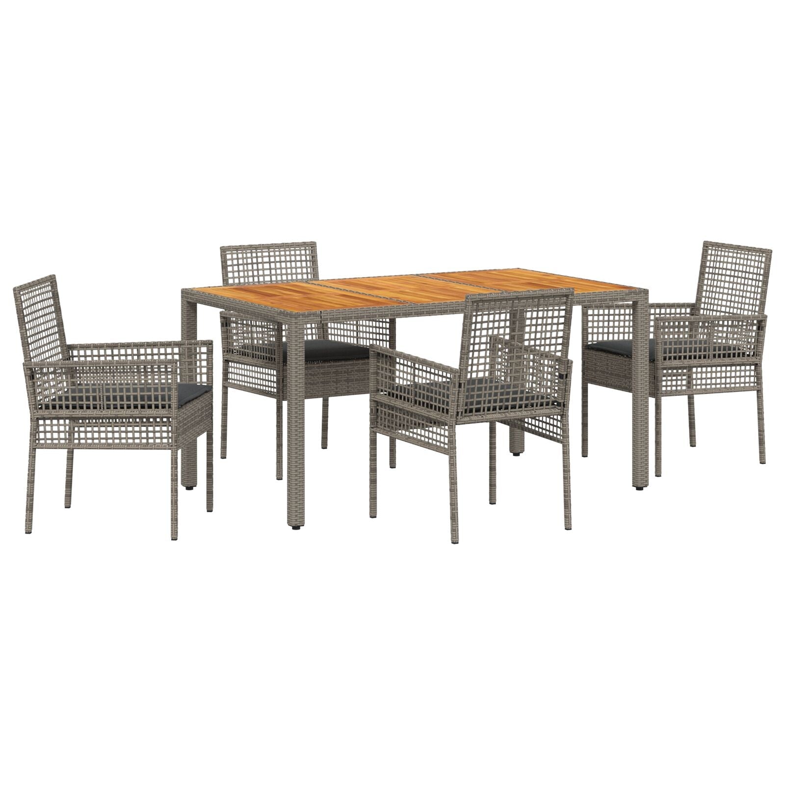 Conjunto de Comedor de Jardín  de 5 Piezas con Cojines Gris Poliratán V1310 Vetonek